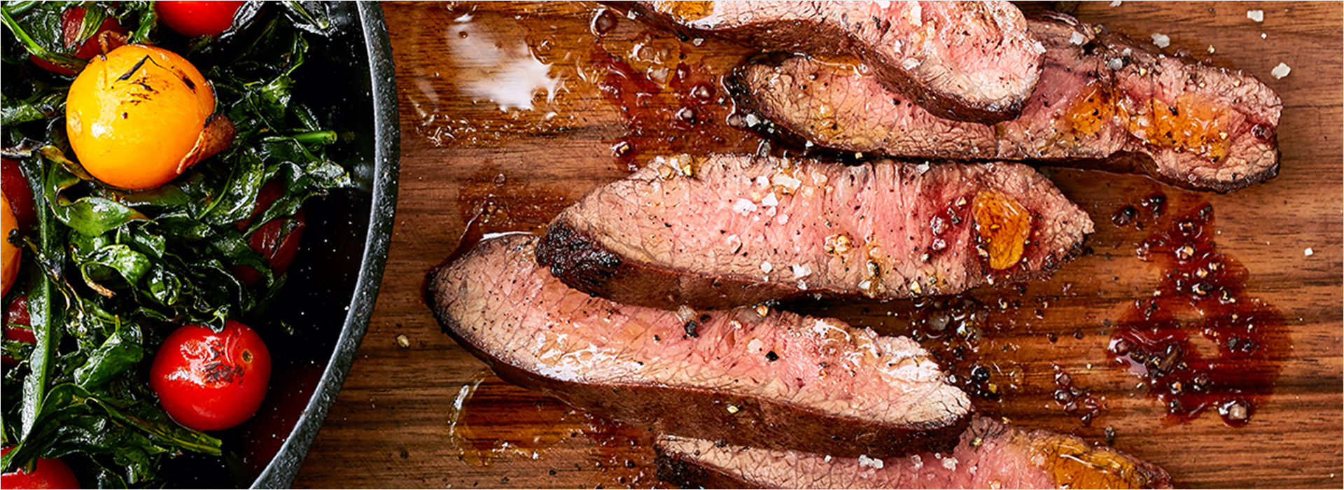 Seared Flat Iron Steak with Spigarello & Cherry Tomatoes
